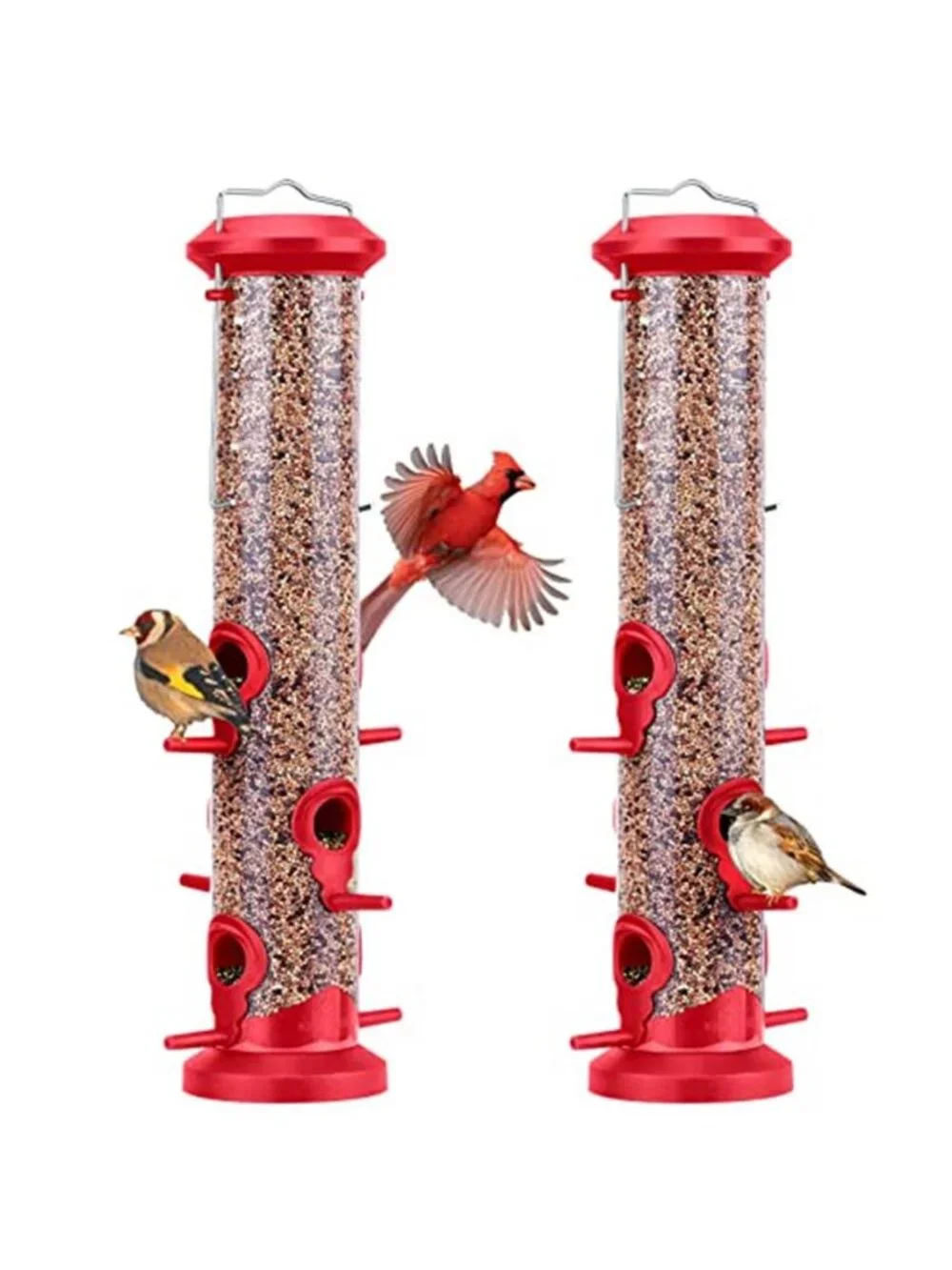 New 2 Pack Tube Bird Feeders for Outdoors Hanging, Premium Hard Plastic